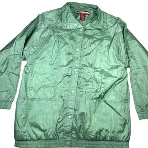 Vintage 90s Tudor Court Haband Green Rain Jacket Button Front Lightweight Size M